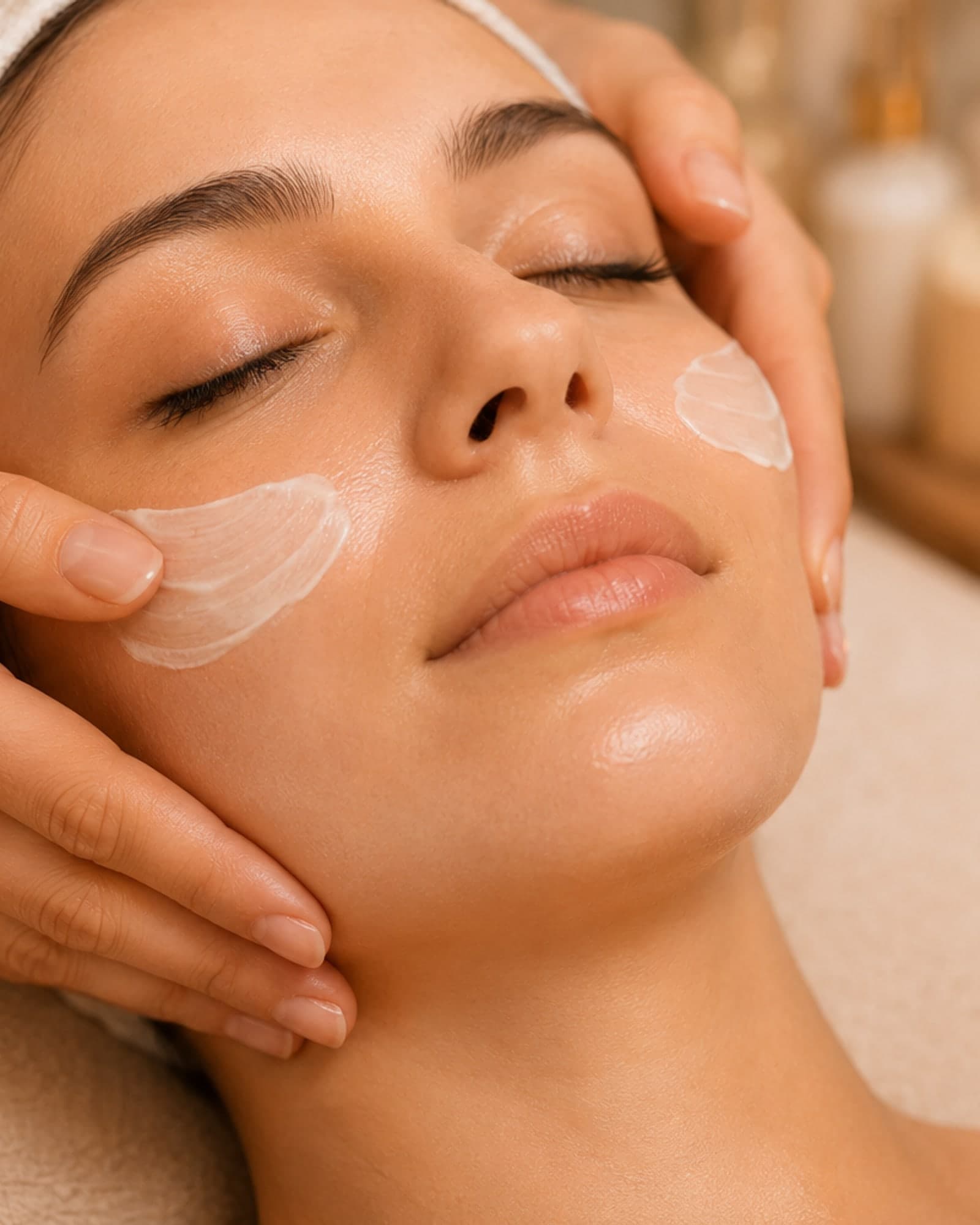 Soft, luminous composition representing facial treatments